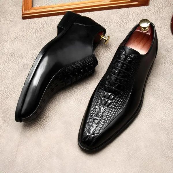 Italienische Männer echte Lederschuhe Blau schwarze Krokodilschuhe Schnürung Luxus Männer Kleid Schuhe Büro Hochzeit Oxfords Schuhe für Männer