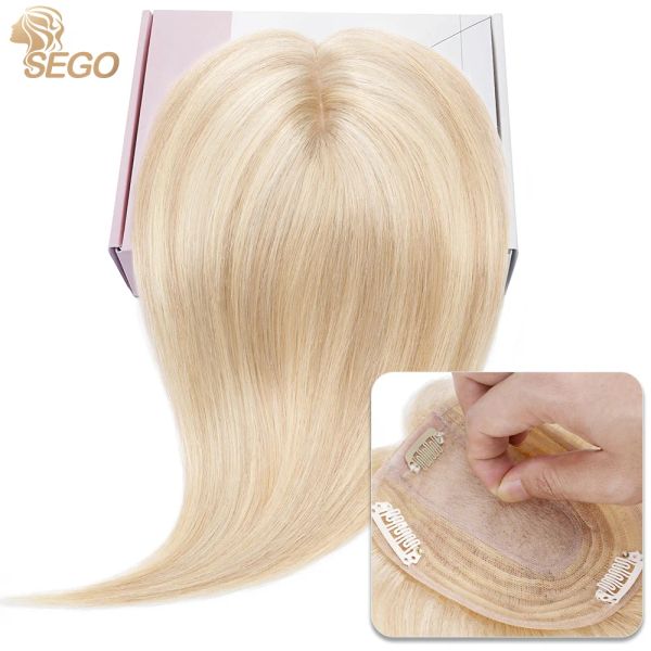 Toppers sego 10x12 cm toppers per donne senza frangia 130% base di seta di seta vera clip per capelli umani in top wiglet per le donne.