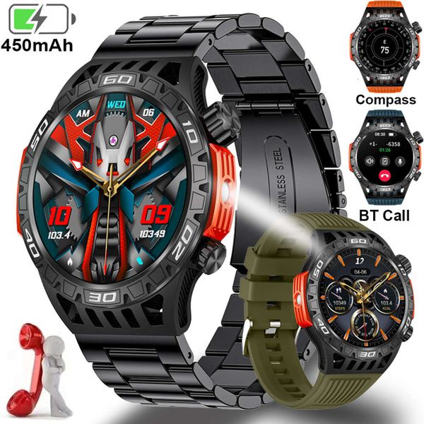 Outdoor Military Smart Watch Männer Kompass LED Light 450 mAh AI Sprachbluetooth Call Health Monitoring wasserdichte Männer Smartwatch