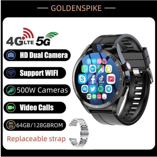 500 Вт 4G Smart Watch Dual Camera Global Call Pluggable 4G SIM -карта с Wi -Fi GPS Outdoor Sport Android Watches для мужчин