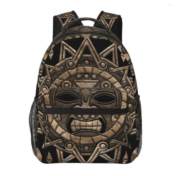 Backpack Aztec Sun God Gold e Black for Girls Meninos Viagem Rucksackbackpacks Bolsa de Escola Adolescente