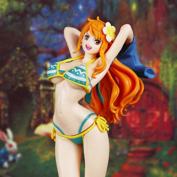 Figure giocattolo d'azione Figure da bagno a mano un pezzo Nami posa costume da bagno Bikini Girl Hand Anime Peripheral T240424