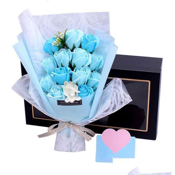 Flores grinaldas sabão Decorativo Rose Bouquet Presente Preservado Eterno Vermelho Purple Blue Box Christmas Wedding Dia dos Namorados Drop De Dh6W5