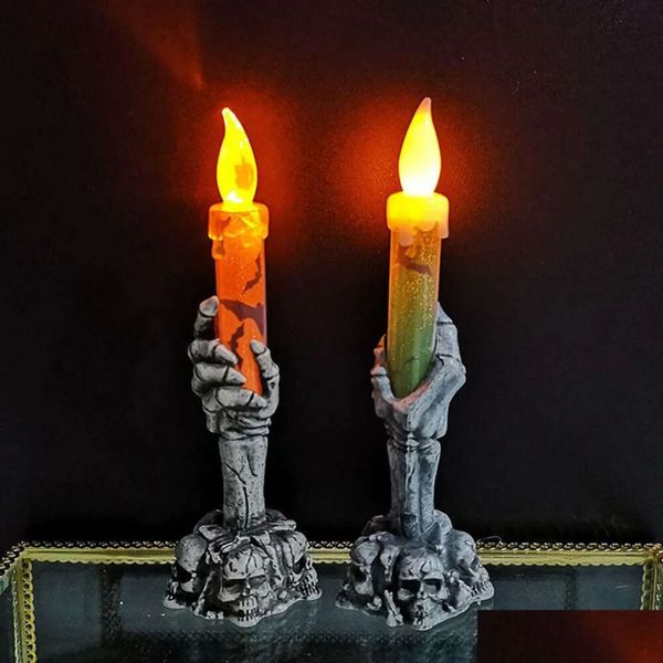 LEITOS DE DECORAÇÃO DE PARTES DE LEDOS HALLOWEEN HORROR SKL GHOST segurando a lâmpada de vela Happy Holloween para ornamentos de casa mal assombrada em casa Deld Deliv Dh2p9