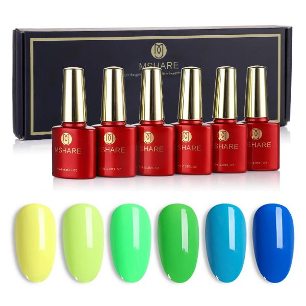 Gel mshare 6pcs Base de borracha Gel Conjunto de cores neon naills verão verde verde -unhas de unhas 10ml