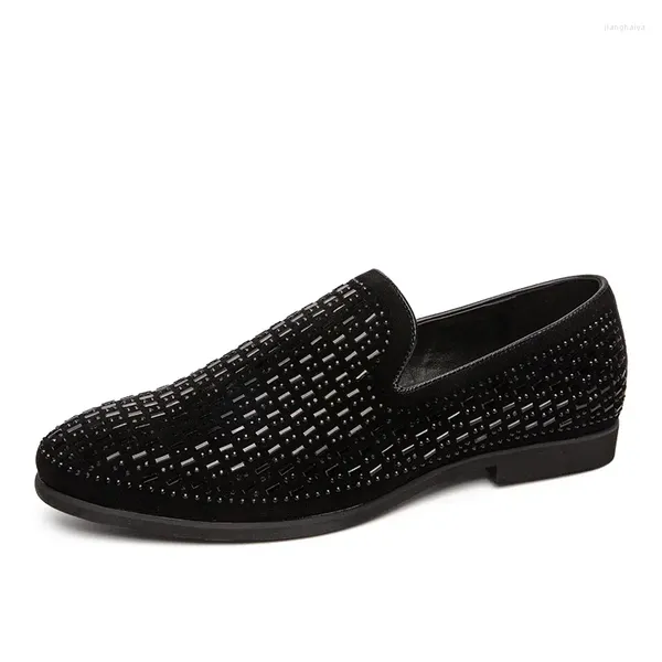 Sıradan ayakkabılar tam parlayan pvc tuğlalar dekorasyon resmi erkekler rhinestones elbise yumuşak taban slip-on moafers lüks parti daireler