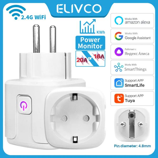 Plugs Tuay Smart Socket EU16A/20A WiFI Smart Plug mit Power Monitoring Smart Life App Remote Control Support Google Assistant Assistant Alexa