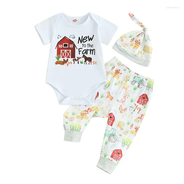 Kleidungssets Sommer -Kinder -Jungen -Mädchen Hosen Outfits Brief Druck kurzärmeler Strampler Tier und Hut -Set