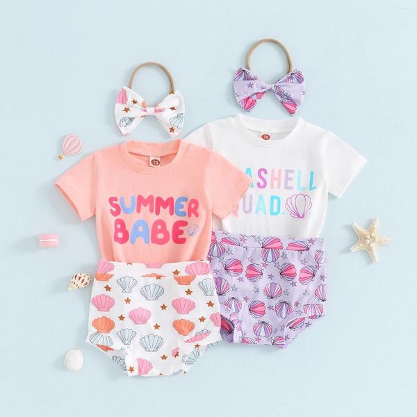 Giyim setleri 3pcs set bebek kızlar şort kıyafetleri mektup baskı kısa kollu tişör