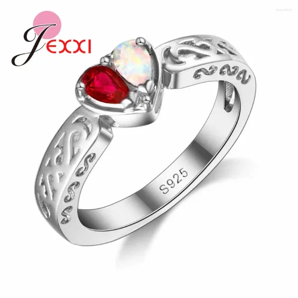 Clusterringe hochwertige Solid 925 Sterling Silber Versprechen für Frauen Jubiläumsgeschenk Romantische Jägliche Herz -Juwely