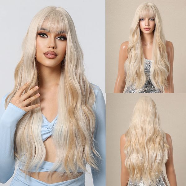 2024 di alta qualità 26 pollici Center che separa parrucche lunghe Vendita calda bionda Big Big Wavy Hair Wholesale Europa America Fashion Hair Rose Net Wig Wig