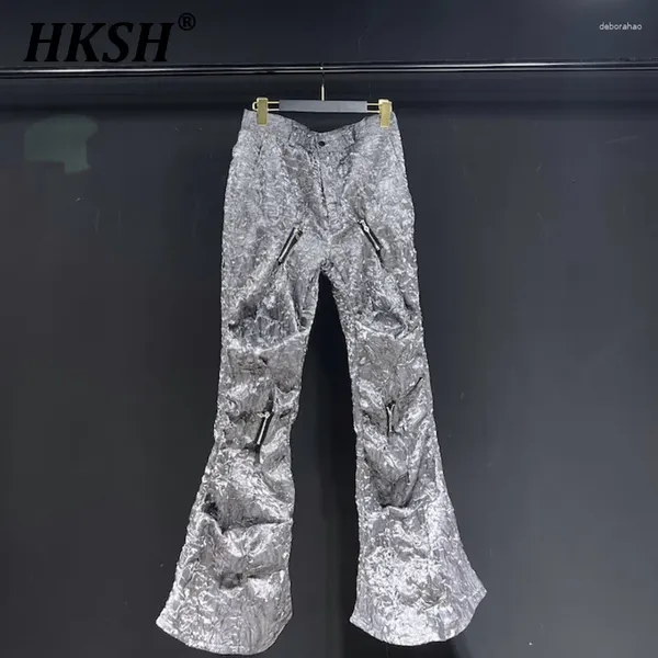 Herrenhosen HKSH Schwere Industrie Weitbein Flackohl gerade strukturierte graue Metallic Punkhose Tide Chic HK0869