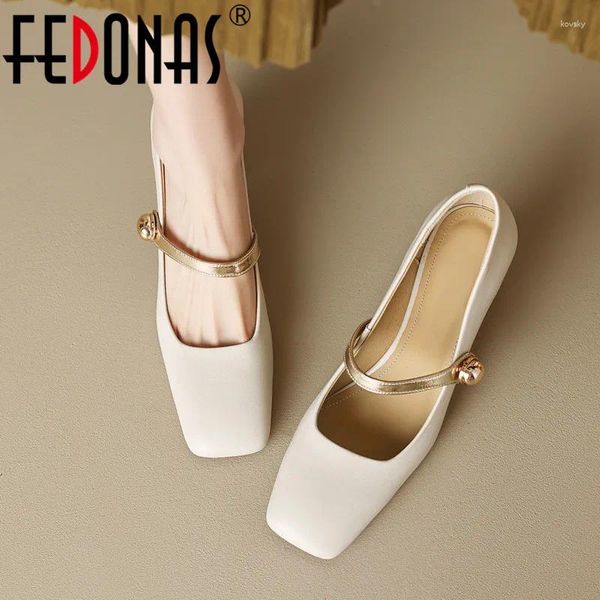 Scarpe per abiti Fedonas Donne di base Pumpe 2024 Punta Summa primavera Summer Toe Volina in pelle spessa tacchi alti maturi Elegante donna donna donna