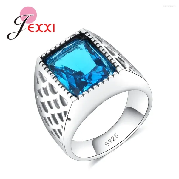 Clusterringe feine Feste 925 Sterling Silber Square Classic Ring Inlay Blue Zircon Stone Großhandel Promotion für Frauen Geschenk