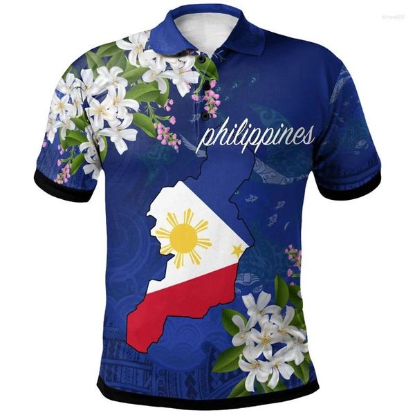 Herren Polos Philippinen Flagge Karte Polo -Shirts für Männer 3D Printed Button Shirt Freizeit loser kurzärmeles Sommer Hawaiian Tops Street T -Shirts