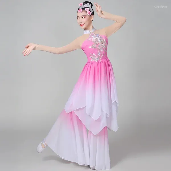 Stage Wear Women Chinese Figurino da dança feminina Feminino Feminino quadrado Vestido Yangko Desempenho clássico nacional