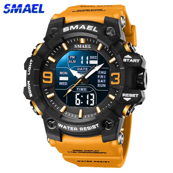 Accessoires Samel Watch für Männer Orange Dual Time Display Sport Armbanduhr Stoppuhr Alarm Armee Militär LED Digital Back Light Male Uhr