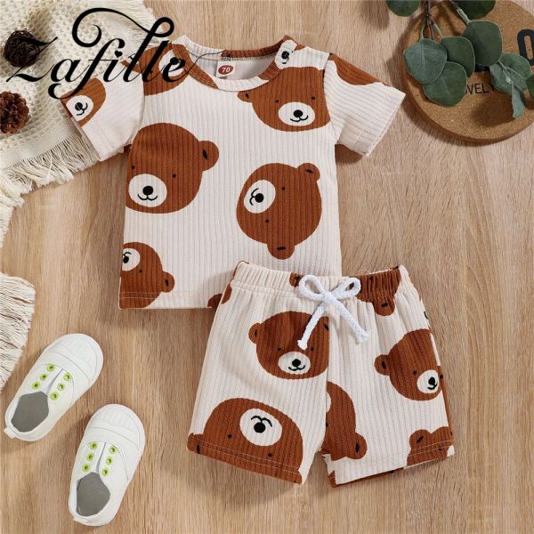 Set Zafille Cute Orso Nipasto Set di bambini Summer Boys Abbigliamento+Shorts Cartoon Toddler Girls Stripe Sleep abbigliamento