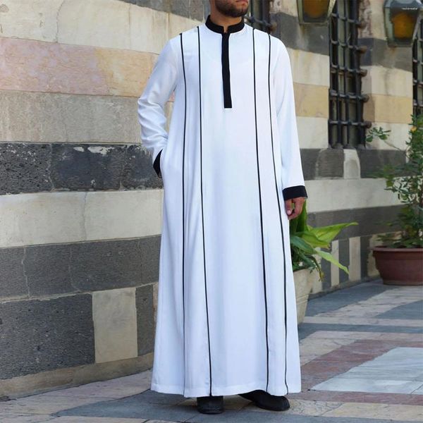 Ethnische Kleidung Spring Muslim Jubba Thobe Kleidung Männer Hoodie Ramadan Abaya Dubai Türkei Islamische männliche lässige lockere rote Streifen