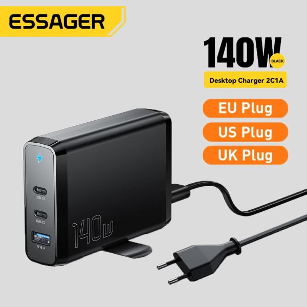 Chargers essager gan 140w настольное зарядное устройство Quick Charge 4.0 QC 3.0 PD Тип C USB Станция быстрого зарядки для MacBook Samsung iPhone Ноутбук