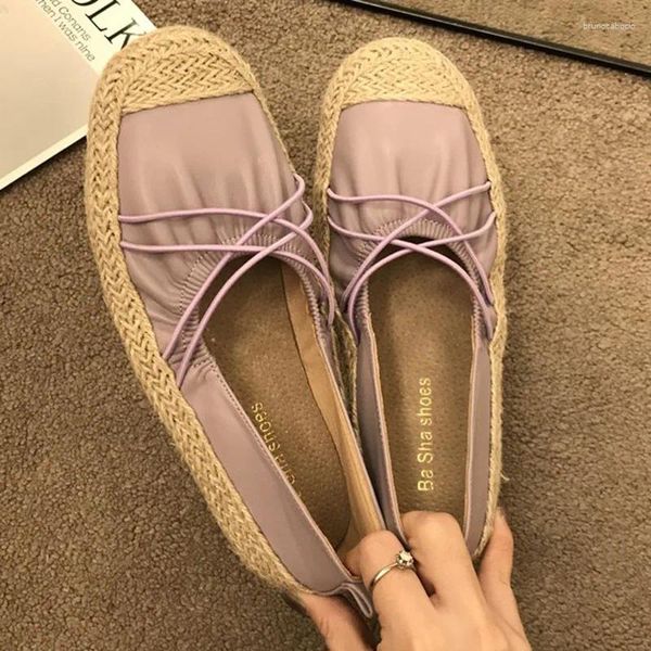 Sıradan Ayakkabı Pileli Balıkçı Kadın Elastik Band Loafers Koreli Moccasins Kadın Yumuşak Deri Espadrilles 2024