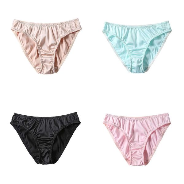 Calcinha sexy roupas íntimas breves femininas de seda de seda baixa rosa 210730