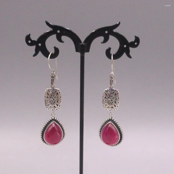 Dangle Ohrringe rein S925 Sterling Silber Red Chalcedon Frauen 62 17mm Wasserabfall