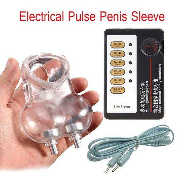 Silicone Electric Shock Scrotum Estimulação elétrica pênis Squeeze machado atraso masturbador bondage Sexs Toy Scrotum cockring6245870