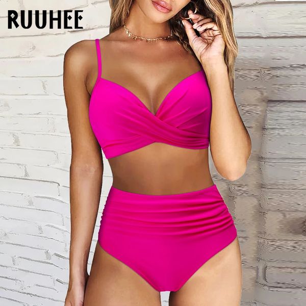 Ruuhee High Waist Bikini 2023 Woman Swimsuit Women Swimwear Bathing costume da bagno imbottito Push Up Ruched Set 240420