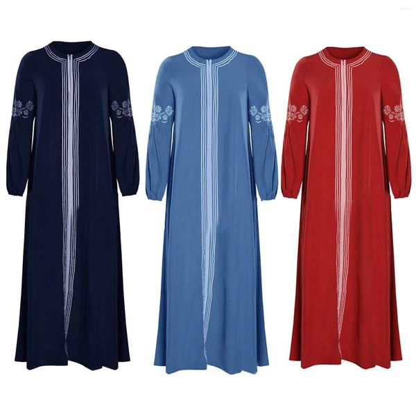 Abbigliamento etnico femminile musulmano abaya costume pavimento lunghezza abito da ricamo floreale a maniche lunghe abito di ruolo da gioco di ruolo da ruolo