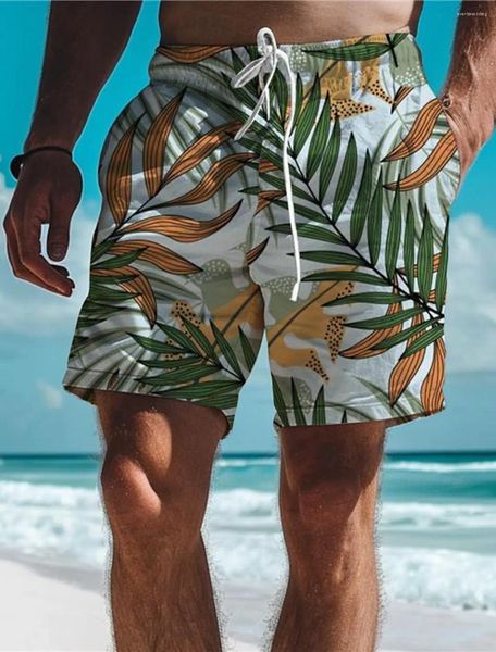 Herren -Shorts Blatt tropische Brett hawaiianischer kurzer 3D -gedruckter Schwimmstämme Elastic Drawess atmungsaktiver Stretchstil