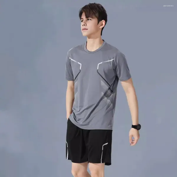 Herren-Tracksanzusen schnell trockenes Fußball-Outfit Casual Sportswear-Set mit O-Neck-T-Shirt-Weitbein-Shorts gestreift