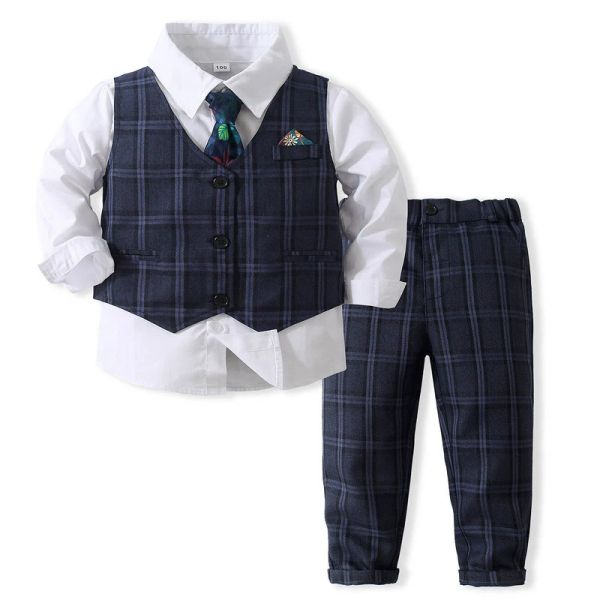 Blazer Baby Boy Abiti set da gentiluomo abiti formali per camicia a manica lunga pantaloni da camicia 4 pezzi set per bambini abito da matrimonio di compleanno per bambini