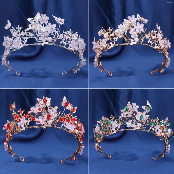 Başlıklar Zarif Kelebekler Çiçek Taç El Yapımı Rhinestone Prenses Pageant Taç Düğün Saç Aksesuarları Gelin Tiaras Takı
