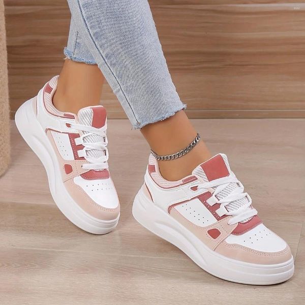 Sapatos casuais 2024 tênis de plataforma redondo dedo redonda plana forma não escorregadora esportiva skate ao ar livre feminino Lace Up Designer