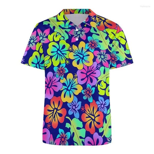 Мужские полосы Hawaiian Flower 3D Print Рубашки Polo для мужчин одежду Funny Beer Lobster Graphics