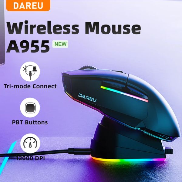 Мыши Dareu PC Gamer Mouse 12000DPI RGB TRIMODE Беспроводные мыши Bluetooth с зарядным док -станцией AIMWL для ноутбука ПК