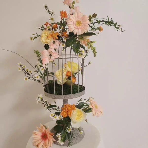 Mum Tutucular Metal Demir Kuş Kafesi Çiçek Rafı Gri Retro Stil Düğün Masaüstü Dekorasyon Özgünlük Şamdan
