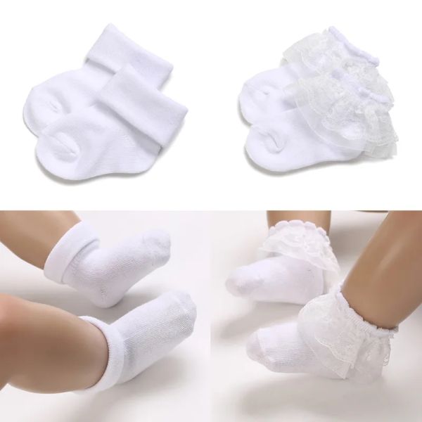 Isıtıcılar 4 Çift Beyaz Vaftiz Güzel Pamuklu Bebek Çoraplar 01 Yaşındaki Yenidoğan Bebek Erkek ve Kız Çorapları