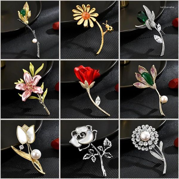 Broches de água doce pérola tulip rosa girassol para mulheres de luxo zircão elegante jade magnolia broche roupas acessórios