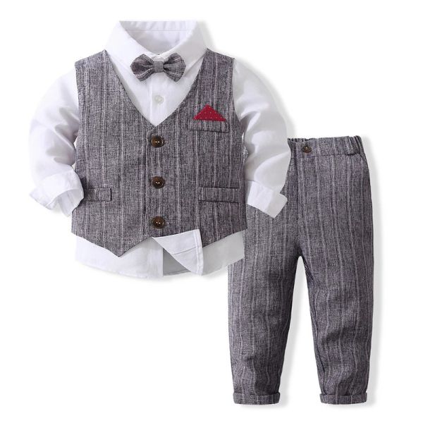 Blazers Roupas de menino de menino formal Gentleman Nestes Kids Manga longa Camisa de gravata Trepas de colete