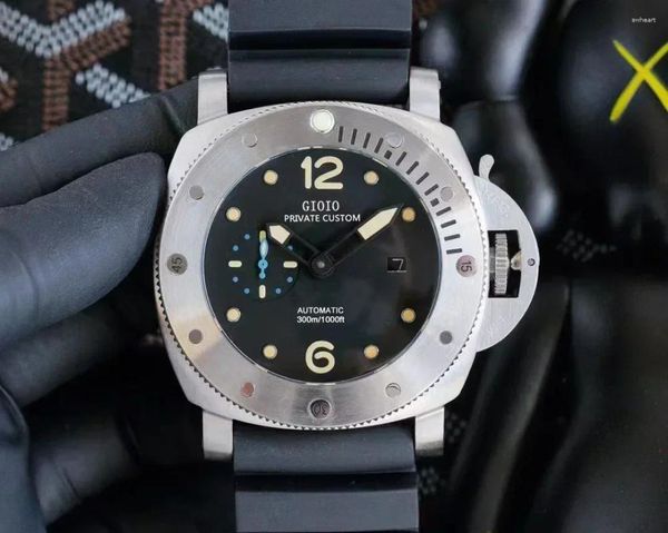 Orologi da polso da 47 mm di alta qualità da uomo di alta qualità orologio automatico calendario in gomma nero in acciaio inossidabile luminoso