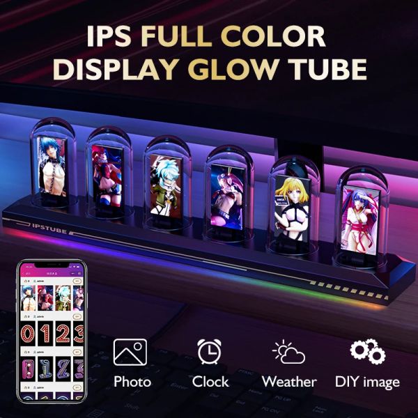 Zubehör RGB IPS Bildschirm Retro Nixie Tube Uhr Nachtlicht DIY wiederaufladbare LED Digitale Alarm App Steuerungszeit Foto Display Nacht