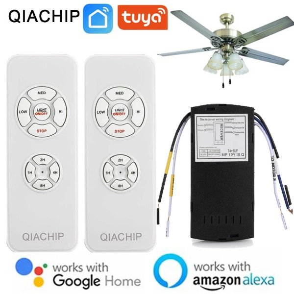 Controle Qiachip WiFi Fan Light Smart Switch Teto Fan Light Light Fan Speed Speed Controller para Alexa Google Home