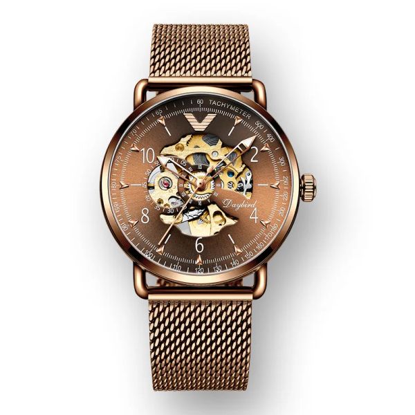 Relógios Design Original Copper Color Skeleton Relógio automático para homens Aço inoxidável Relógios mecânicos à prova d'água de aço inoxidável RELOJ NOVO