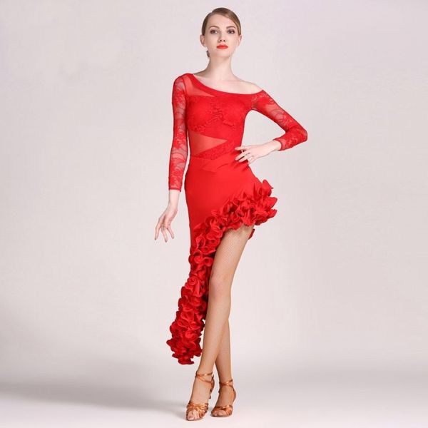 3 цвета кружевные женщины латинские платье латино -танцевальное платье сальса сальса