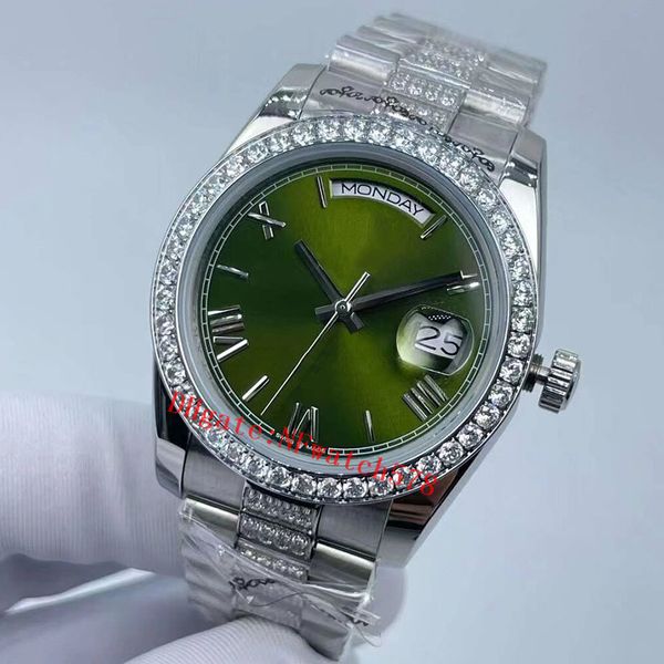 Männer beobachten 36 mm 18ct Platinum 3255 Bewegung Automatische Frauen 128238 Armband Herren Sapphire wasserdichte Diamant Uhren Römisch Zifferblatt