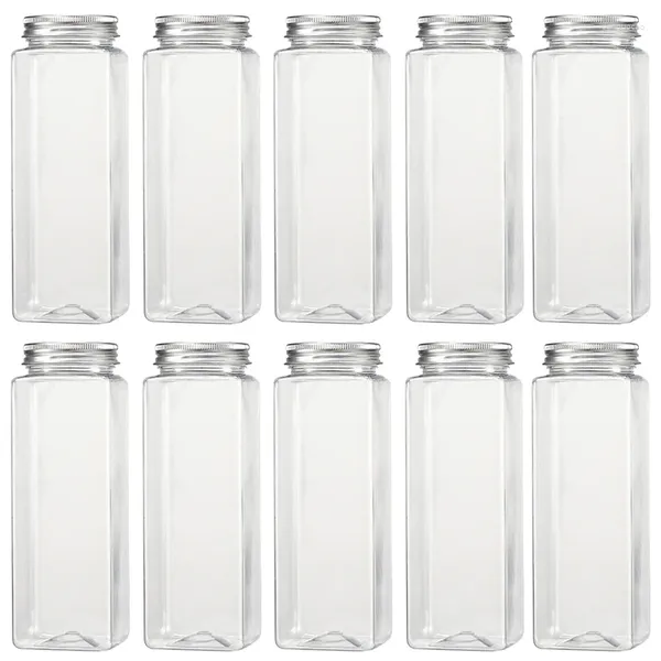 Speicherflaschen 10pcs 540ml transparentes Plastikglas mit Aluminium Deckel Quadrat Pet Flasche Kosmetische Behälter Keksversiegelte Dose Küchengewürz