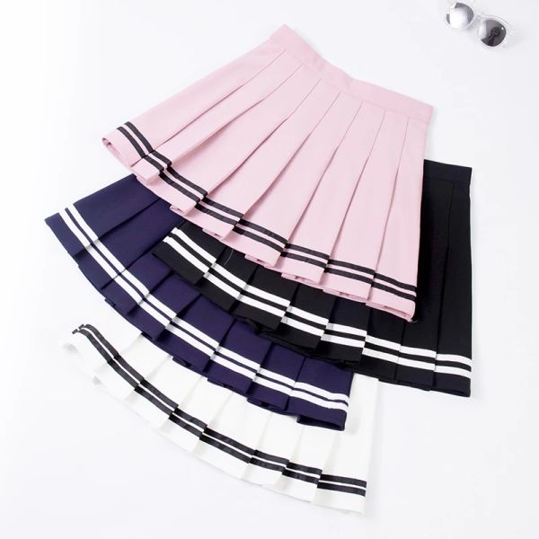 Skorts Girls 2019 Salia de tênis Fashion Mini Pleated Dance Skirt Student Baseball Skirt Uniform Uniform Striped Tennis Skirt High Caist Sport