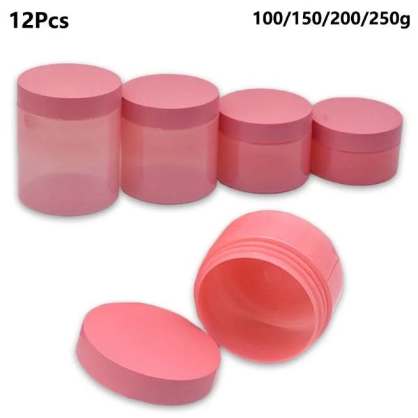 Bottiglie 12pcs 100/150/200/250G Viatta di crema di plastica rosa PET PET BOTTOLE COSMETICI VUOI BOTTIGI